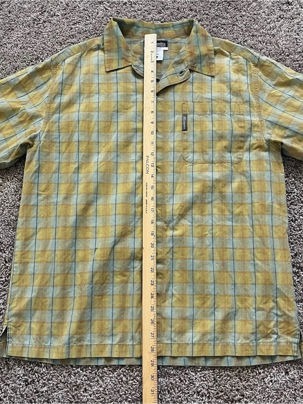 Columbia Men’s Yellow and Green Plaid Short-Sleeve Button-Down Shirt - Picture 5 of 7